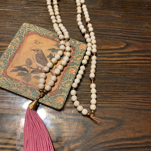 Artsy boho unique Howlite beaded tassel necklace - Picture 9 of 16